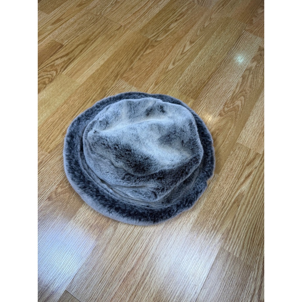 Mob Wive Faux Fur Pillbox Hat Retro Maximalist Women Grey Plush Winter Cap